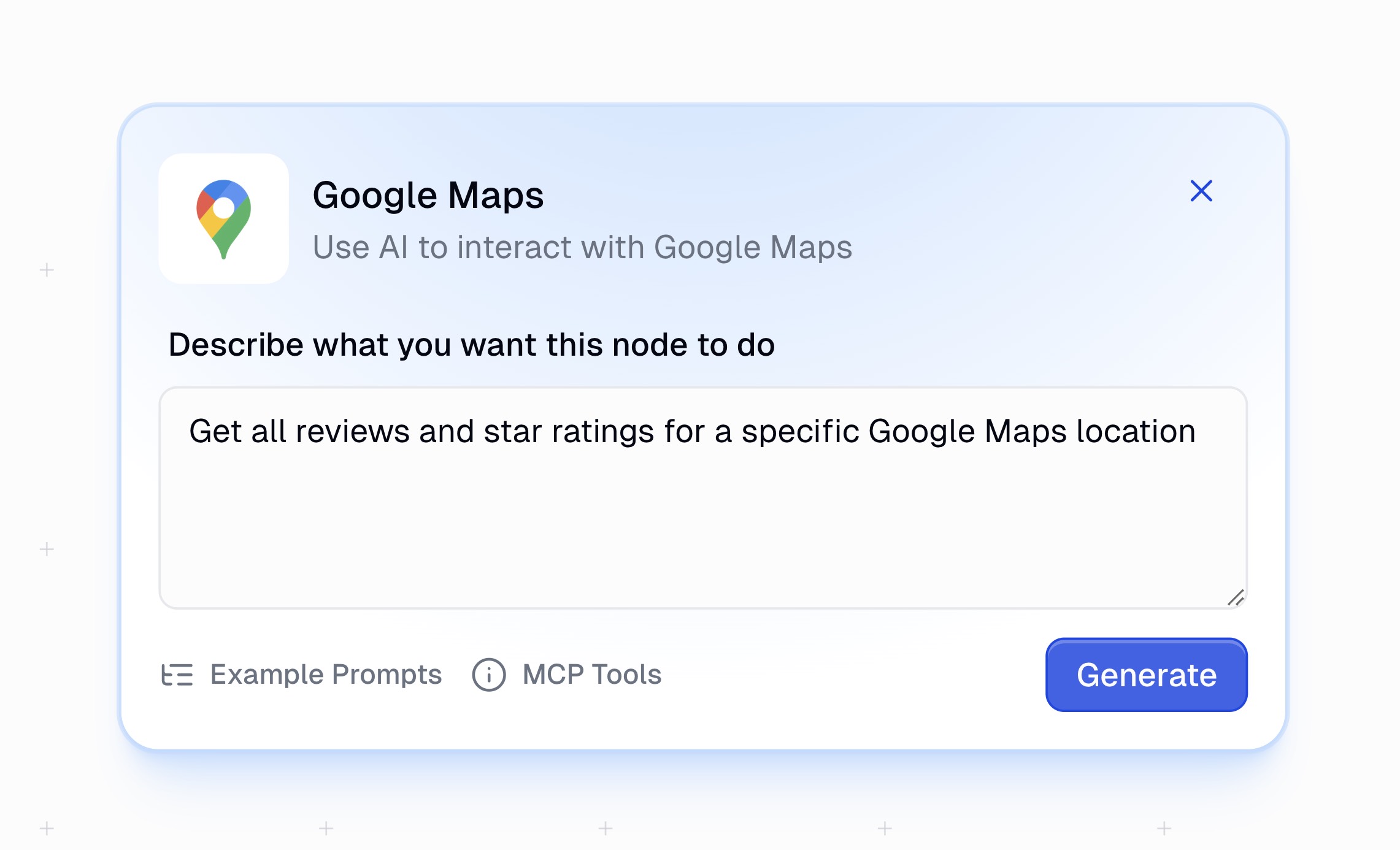 Google Maps node prompt field